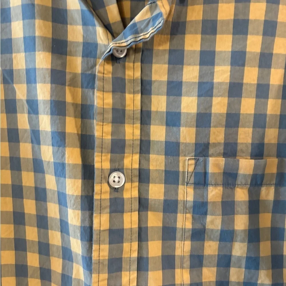 J CREW Men's Slim Fit Button Front  Yellow / Blue Plaid Check Shirt Size Large
